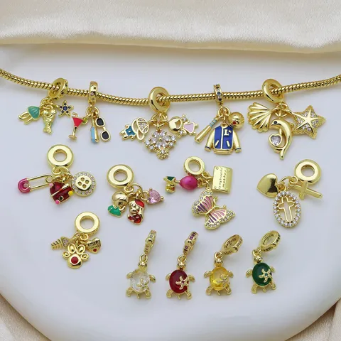 Klassischer Vergoldeter Kupfer Strass Charm Anhänger Ohne Kette Für DIY Schlangenknochen Armband Kombination Tier Seestern Schmetterling Emaille Schmuck Charms Komponenten Für Damen