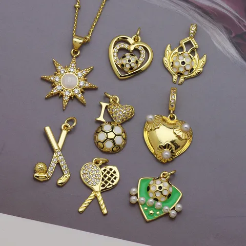 Copper Zirconia Artificial Pearl Sports Theme Pendant Only Heart Shield Football Tennis Golf Enamel Pendant For Men Women Jewelry
