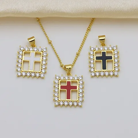 Kupfer Zirkonia Kreuz Anhänger Ohne Kette Hohl Rund Quadrat Herz Form Emaille Kruzifix Religiöser Anhänger Für Damen Schmuck