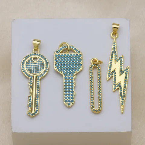 Gold Plated Brass Zirconia Pendant Only Without Chain Bohemian Cross Ankh Key Hamsa Evil Eye Charm For Women Fashion Jewelry