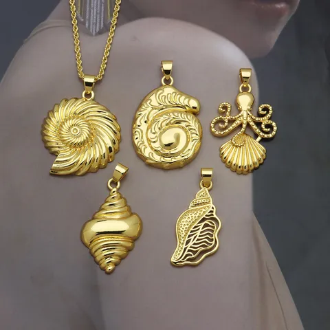 Summer Beach Ocean Style Copper Gold Plated Sea Snail Octopus Starfish Shell Shape Pendant Only For Women Jewelry Gift