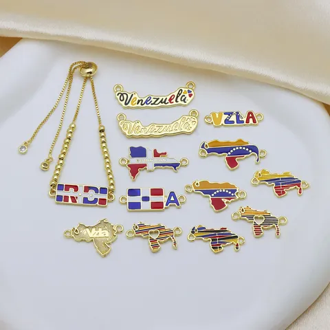 Trendy Copper Enamel Country Map Charm Pendant For DIY Jewelry Bracelet Making National Elements Venezuela Dominican Republic Letter Charm