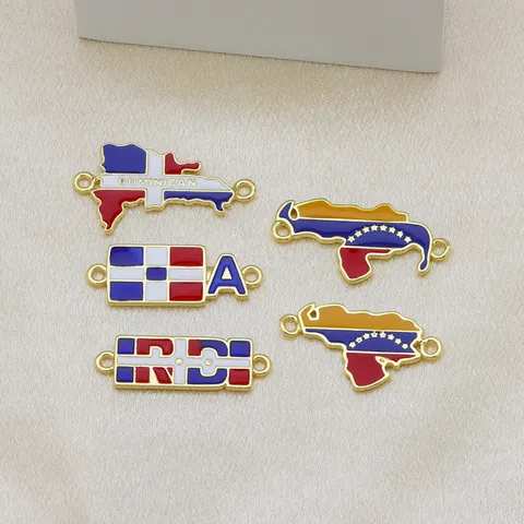 Trendy Copper Enamel Country Map Charm Pendant For DIY Jewelry Bracelet Making National Elements Venezuela Dominican Republic Letter Charm