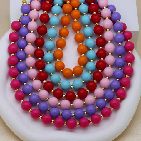 Collier de Perles Rondes en Pierre Naturelle Avec Perles d'Espacement en Cuivre Bijoux de Mode Faits à la Main pour Femmes