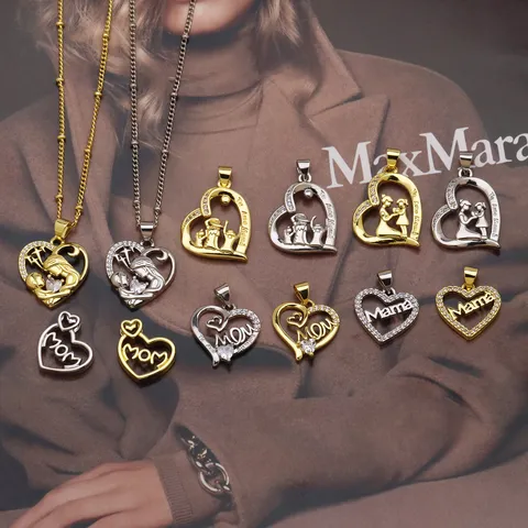 Heart Shaped Copper Zirconia Pendant For Women MOM Mama Letter Design Mother's Day Gift Jewelry Accessory No Chain