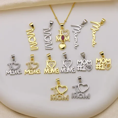 Elegant Mother's Day Hollow Heart MOM Pendant Copper 18K Gold Plated Rhinestone MOM MAMA Necklace Pendant Jewelry Gift For Women