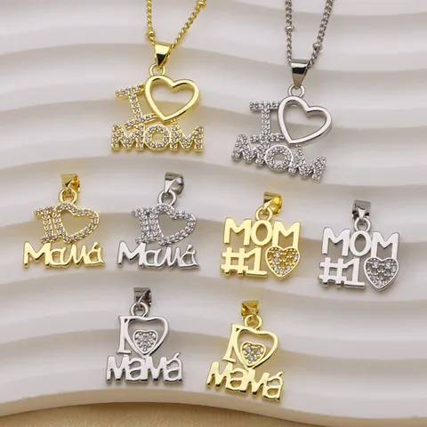 Elegant Mother's Day Hollow Heart MOM Pendant Copper 18K Gold Plated Rhinestone MOM MAMA Necklace Pendant Jewelry Gift For Women
