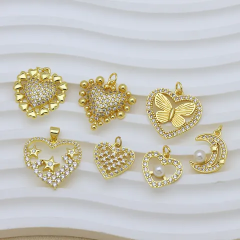 18K Vergoldet Kupfer Zirkonia Herz Sonnenblume Teekanne Flugzeug Kreuz Anhänger Ohne Kette Für Damen DIY Schmuck