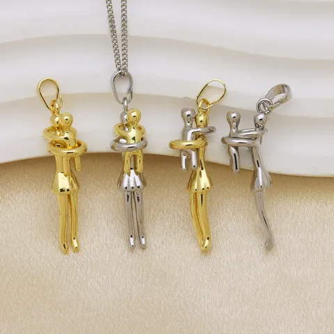 Sweet Copper Hugging Pendant Mother And Baby Gold Silver Color Electroplated Charm Minimalist Style Family Jewelry Gift For Women