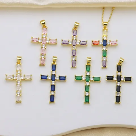 Luxury Copper Rhinestone Cross Pendant Gold Plated Geometric Christian Charm For DIY Necklace Making Craft Supplies