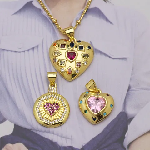 Ciondolo Solo Senza Catena a Cuore Traforato Malocchio Placcato Oro 18K Rame Zirconia Colorata Ciondolo Collana Per Donna Gioielli Regalo