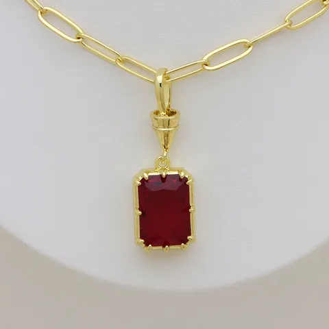 Élégant Pendentif Seul Sans Chaîne en Cuivre Zirconia Plaqué Or Avec Gemme Carrée Colorée Breloque Géométrique Minimaliste pour Collier DIY Bijoux Femme Vente en Gros