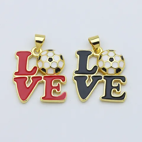 Soccer Football Theme LOVE Heart Shield Pendant Jewelry Accessory Enamel Copper Sport Style DIY Necklace Charm For Sports Fans