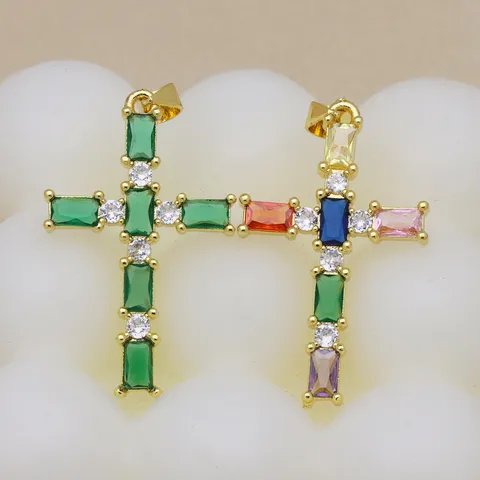 Luxury Copper Rhinestone Cross Pendant Gold Plated Geometric Christian Charm For DIY Necklace Making Craft Supplies