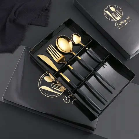 Stainless Steel Tableware Set Portuguese Style Knife Fork Spoon Chopsticks Gift Box Glossy Cutlery Set Kitchen Dining