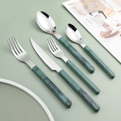 Stainless Steel Cutlery Set Knife Fork Spoon Marble Pattern Handle Modern Tableware Kitchen Dining Utensils