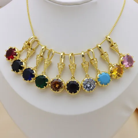 Kupfer Vergoldeter Runder Zirkonia Anhänger Farbige Kleine Geometrische Charms Für DIY Halsketten Schmuck Zubehör Damen Geschenk