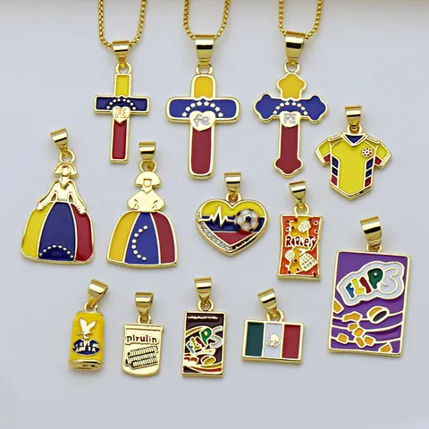 Trendy Koperen Emaille Kruis Hanger Nationale Vlag Sportshirt Hart Prinsessenjurk Stijl DIY Sieraden Accessoires Voor Ketting