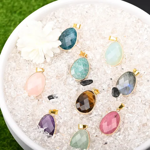 Natural Rose Quartz Teardrop Pendant Bezel Copper Faceted Waterdrop Pendant Only For DIY Necklace Jewelry Making Accessories