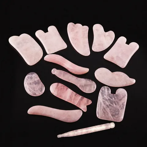 Natural Rose Quartz Gua Sha Board Heart Shaped Facial Massage Tool Butterfly Fish S-Shaped Scraping Plate Beauty Skin Care Manual Massager