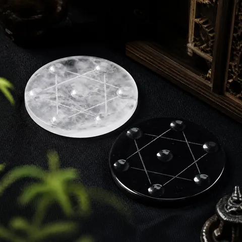 Natural Crystal Seven Star Array Round Polished Plate Energy Healing Stone Rose Quartz Obsidian Desktop Decoration Ornament