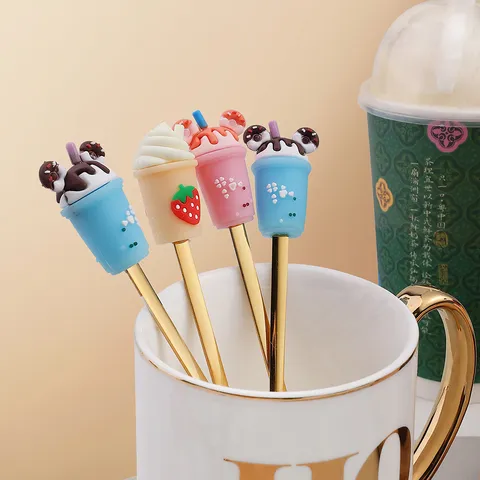 Kreativer Edelstahl Cartoon Milchbecher Löffel Und Gabel Süße Kinder Dessert Kaffee Rührlöffel Geschirr Geschenk