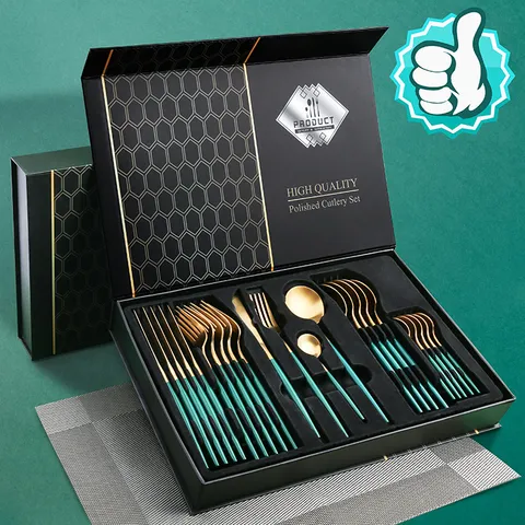 Stainless Steel Flatware Set Cutlery Set Luxury Dinnerware Knife Fork Spoon Gift Box Set Kitchen Tableware