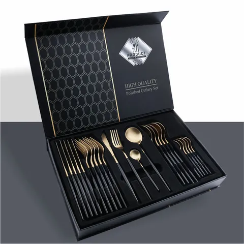 Stainless Steel Flatware Set Cutlery Set Luxury Dinnerware Knife Fork Spoon Gift Box Set Kitchen Tableware