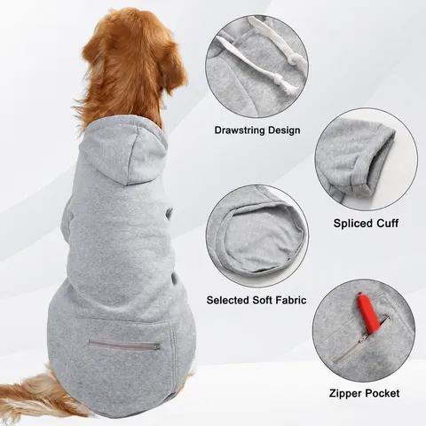 Pet Dog Hoodie Large Dog Clothes Warm Fleece Pullover with Pocket Adjustable Hood