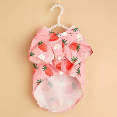 Imperméable Portable pour Animal de Compagnie Mignon Imprimé Fraise Ananas Veste de Pluie pour Chien avec Capuche pour Petits Chiens Moyens Vêtements pour Animaux