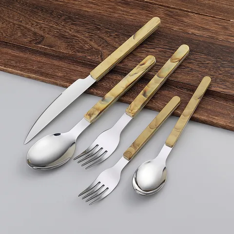 Stainless Steel Cutlery Set Knife Fork Spoon Marble Pattern Handle Modern Tableware Kitchen Dining Utensils
