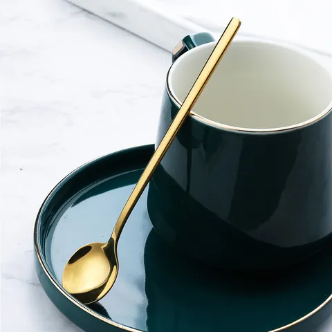 Stainless Steel Long Handle Stirring Spoon Creative Smoothie Ice Cream Dessert Spoon Small Round Spoon Tableware