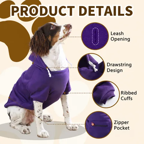 Pet Dog Hoodie Sweatshirt Warm Fleece Pullover With Drawstring Pocket Large Medium Small Dogs Winter Apparel