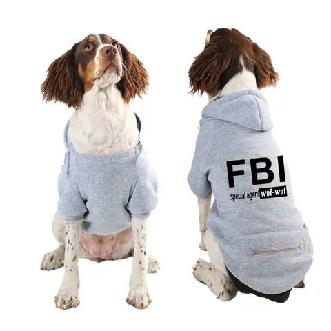 Dog Hoodie Sweatshirt FBI Print Pet Clothes With Pocket Drawstring Warm Apparel For Small Medium Large Dogs And Cats