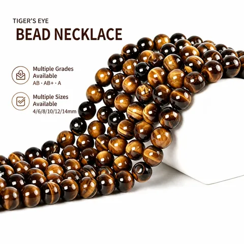 Natural Yellow Tiger's Eye Round Loose Beads For DIY Jewelry Making Bracelet Necklace Semi-Finished Natural Stone Beads
