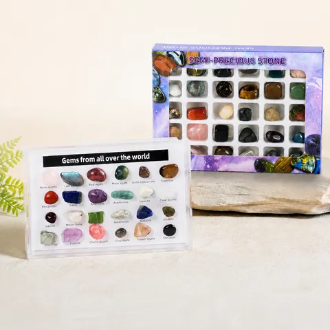 Natural Crystal Ore Specimen Box Semi-Precious Stone Mineral Collection Box For Children Educational Science Gift Rock Minerals Geology Kit