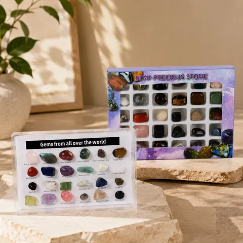 Natural Crystal Ore Specimen Box Semi-Precious Stone Mineral Collection Box For Children Educational Science Gift Rock Minerals Geology Kit