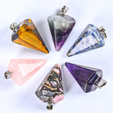 Ciondolo Pendolo in Cristallo Naturale Sfaccettato a Punta Singola Pietra Energetica Ametista Quarzo Rosa Guarigione Punta Esagonale Ciondolo Gioielli