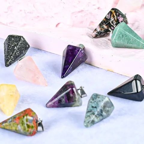 Ciondolo Pendolo in Cristallo Naturale Sfaccettato a Punta Singola Pietra Energetica Ametista Quarzo Rosa Guarigione Punta Esagonale Ciondolo Gioielli