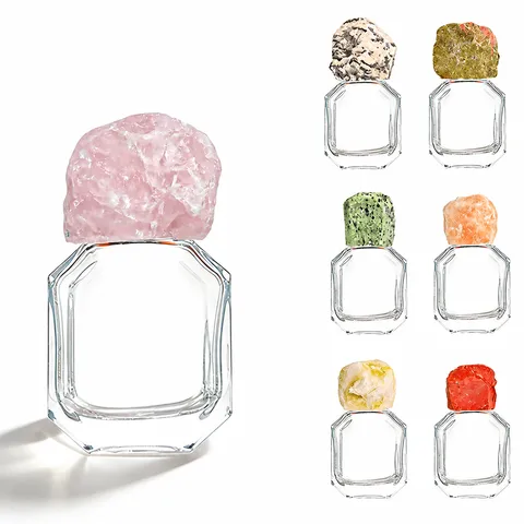 Natural Crystal Raw Stone Perfume Bottle Cap Transparent Glass Aroma Diffuser Cap Home Table Ornament Craft
