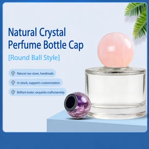 Natural Crystal Sphere Perfume Bottle Cap Polished Amethyst Rose Quartz Aromatherapy Accessory Raw Stone Replacement Lid For Essential Oil Diffuser Home Decor