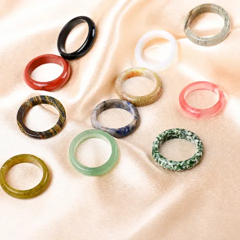 Natural Stone Ring Minimalist Crystal Jade Finger Ring Tiger Eye Rose Quartz Amethyst Obsidian Band Ring For Women Men Versatile Jewelry Gift