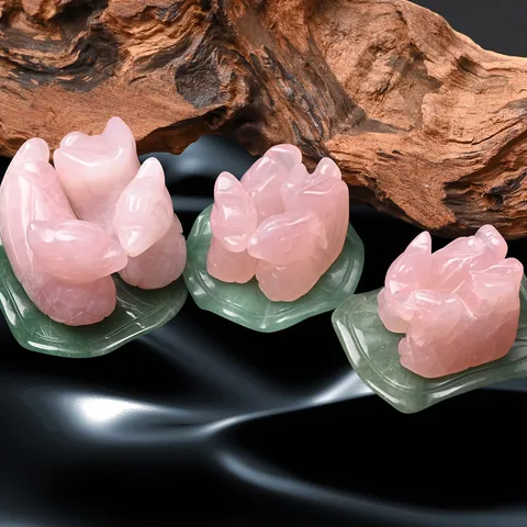Natural Rose Quartz Mandarin Duck Statue With Lotus Leaf Base Hand Carved Pink Crystal Jade Ornament For Wedding Gift