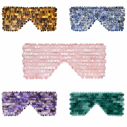 Natural Crystal Eye Mask Hand Woven Stone Cooling Eye Cover Rose Quartz Jade Sleep Mask For Eye Massage Fatigue Relief