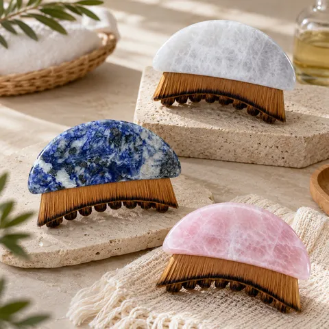 Spazzola per Massaggio Linfatico in Pietra Naturale Strumento di Bellezza Gua Sha Spazzola per Massaggio Lifting Facciale Cura della Pelle SPA