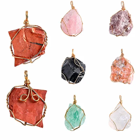 Natural Crystal Raw Stone Pendant Necklace Handmade Wire Wrapped Irregular Gemstone Healing Crystal Jewelry Gift For Women