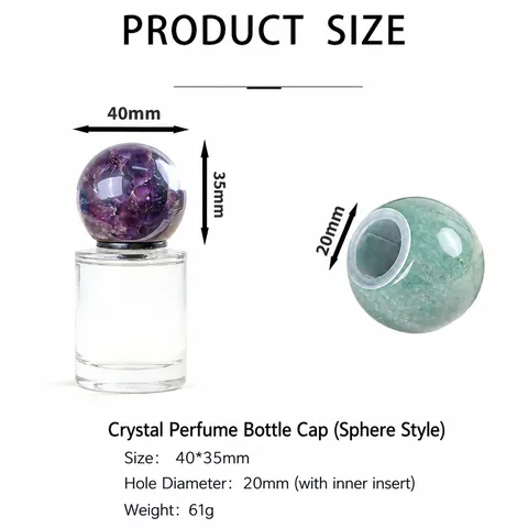 Natural Crystal Sphere Perfume Bottle Cap Polished Amethyst Rose Quartz Aromatherapy Accessory Raw Stone Replacement Lid For Essential Oil Diffuser Home Decor