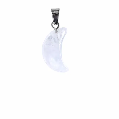 Natural Crystal Moon Pendant Necklace For Women Healing Stone Crescent Moon Charm Alloy Clasp DIY Jewelry Making Accessory