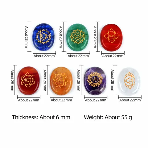 Natural Agate Clear Quartz Seven Chakra Stones Engraved Rune Symbols Yoga Crystal Palm Stone Set For Meditation Therapy