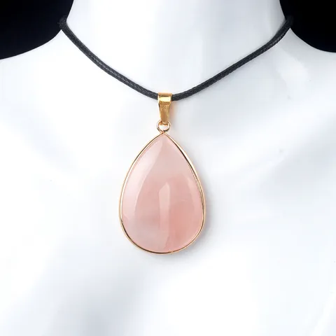 Natürlicher Kristall Rohstein Großer Tränenform Anhänger Kette Vergoldetes Kupfer Kantenwicklung Wassertropfen Quarz Schmuck Kette Für Unisex Geschenk